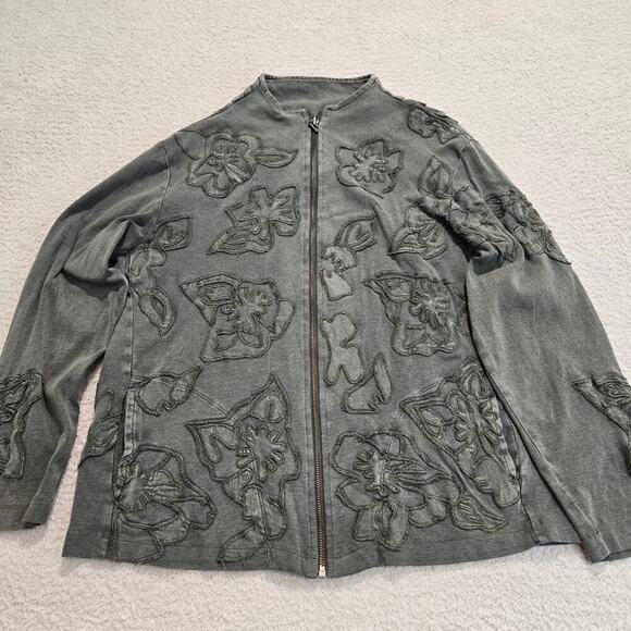 Chico's Full Zip Embroidered Cotton Jacket Chico's Size 1 (S) Moss Green - Picture 1 of 10